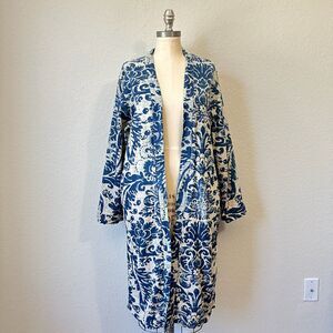 NWOT KAPITAL JAPAN Open Front Duster Kimono in Blue/Tan Floral Print